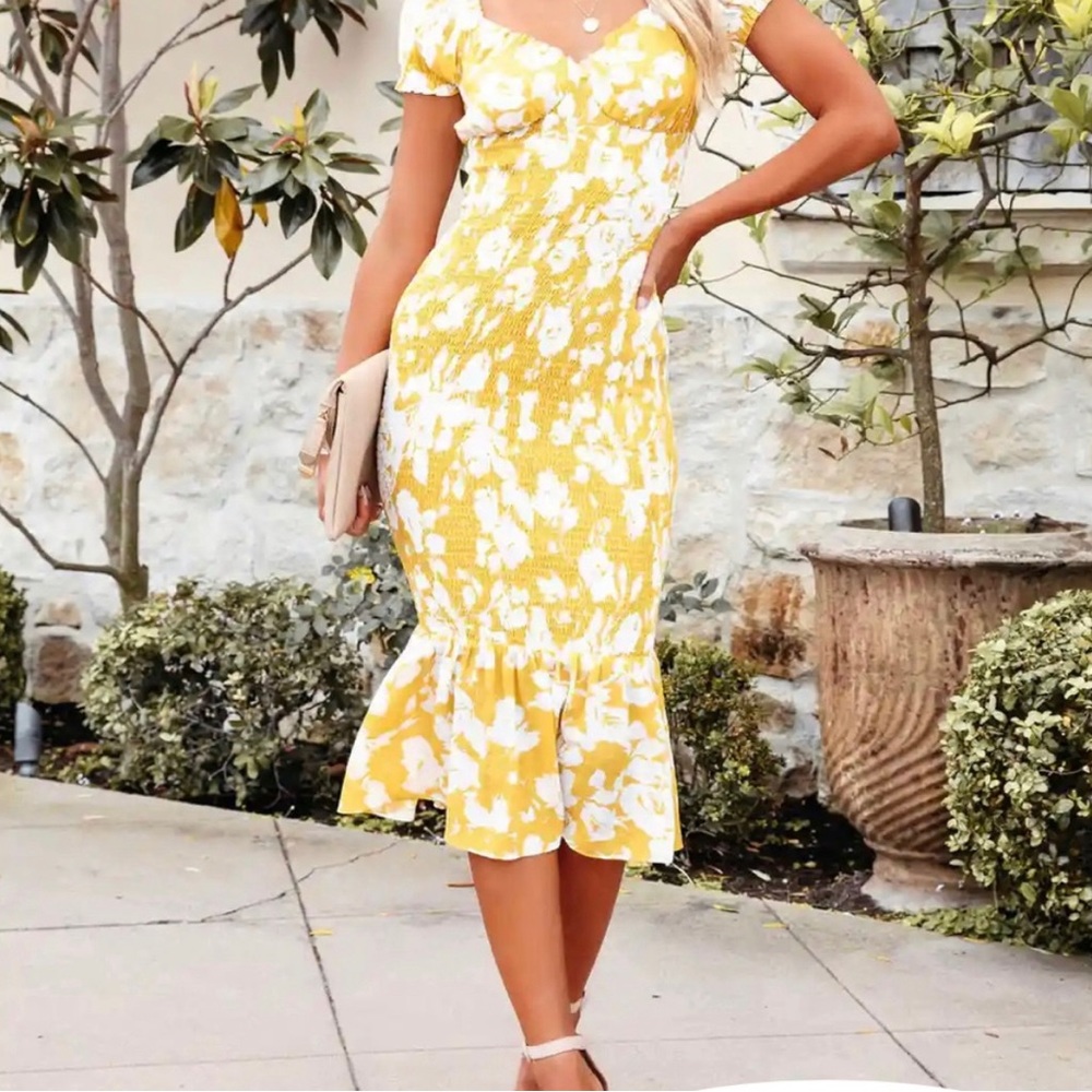 Yellow Floral Midi Dress